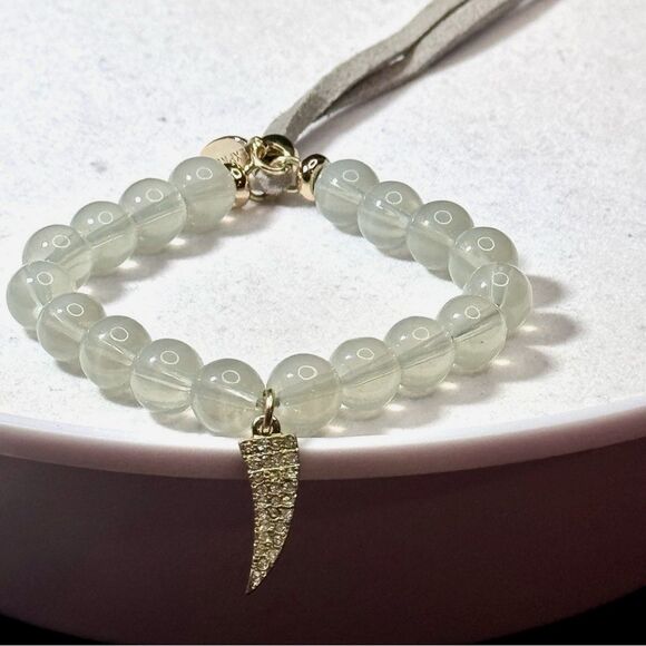 Express Jewelry - Express Crystal Glass Beads With Gray Pull Cord Slide Adjustable Bracelet